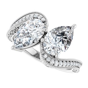 14K White Gold 9x6 mm Pear Two-Stone Accented Engagement Ring. 123121:375:P