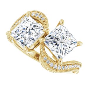 14K Yellow Gold 6.5 mm Square Two-Stone Accented Engagement Ring. 123121:1186:P