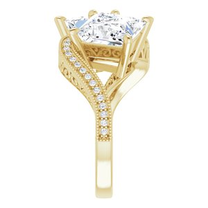 14K Yellow Gold 8 mm Square Two-Stone Accented Engagement Ring. 123121:1231:P