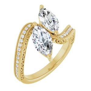 14K Yellow Gold 10x5 mm Marquise Two-Stone Accented Engagement Ring. 123121:301:P