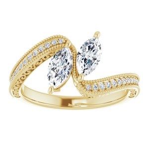 14K Yellow Gold 7x3.5 mm Marquise Two-Stone Accented Engagement Ring. 123121:1306:P