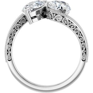 14K White Gold 9x6 mm Pear Two-Stone Accented Engagement Ring. 123121:375:P