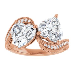 14K Rose Gold 8x8 mm Heart Two-Stone Accented Engagement Ring. 123121:449:P