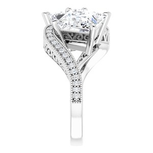 14K White Gold 7.5 mm Square Two-Stone Accented Engagement Ring. 123121:1215:P