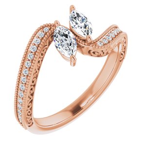 14K Rose Gold 6x3 mm Marquise Two-Stone Accented Engagement Ring. 123121:1274:P