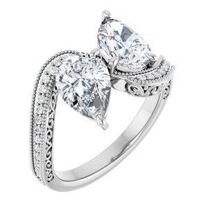 14K White Gold 9x6 mm Pear Two-Stone Accented Engagement Ring. 123121:375:P