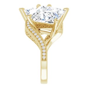 14K Yellow Gold 10 mm Square Two-Stone Accented Engagement Ring. 123121:1261:P