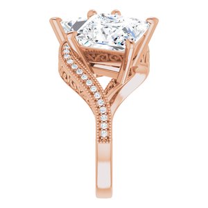 14K Rose Gold 9 mm Square Two-Stone Accented Engagement Ring. 123121:1244:P