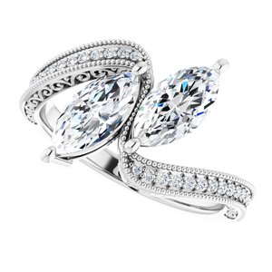 14K White Gold 9x4.5 mm Marquise Two-Stone Accented Engagement Ring. 123121:1335:P