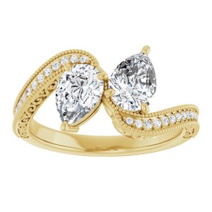 14K Yellow Gold 7x5 mm Pear Two-Stone Accented Engagement Ring. 123121:346:P