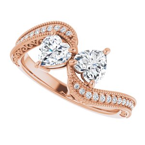 14K Rose Gold 5x5 mm Heart Two-Stone Accented Engagement Ring. 123121:404:P
