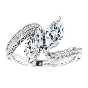 14K White Gold 9x4.5 mm Marquise Two-Stone Accented Engagement Ring. 123121:1335:P