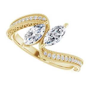 14K Yellow Gold 7x3.5 mm Marquise Two-Stone Accented Engagement Ring. 123121:1306:P
