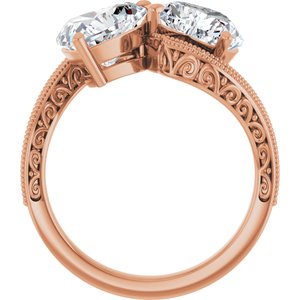 14K Rose Gold 8x8 mm Heart Two-Stone Accented Engagement Ring. 123121:449:P