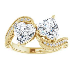 14K Yellow Gold 7x7 mm Heart Two-Stone Accented Engagement Ring. 123121:436:P