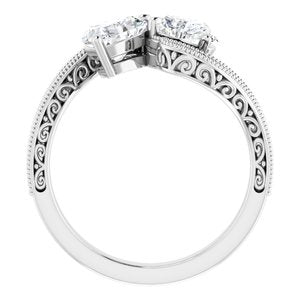 14K White Gold 6x6 mm Heart Two-Stone Accented Engagement Ring. 123121:420:P