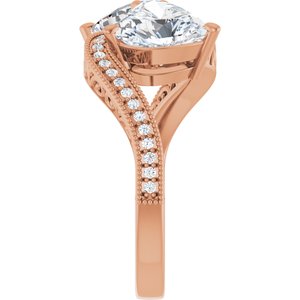 14K Rose Gold 8x8 mm Heart Two-Stone Accented Engagement Ring. 123121:449:P