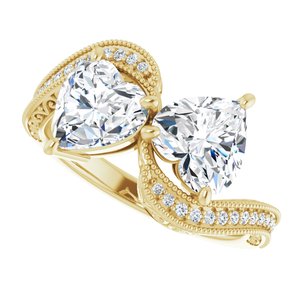 14K Yellow Gold 7x7 mm Heart Two-Stone Accented Engagement Ring. 123121:436:P