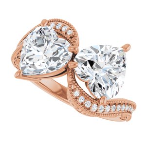14K Rose Gold 8x8 mm Heart Two-Stone Accented Engagement Ring. 123121:449:P