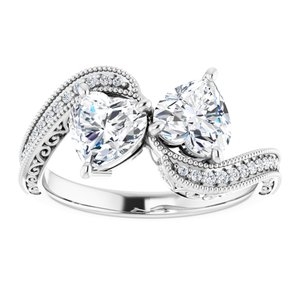 14K White Gold 6x6 mm Heart Two-Stone Accented Engagement Ring. 123121:420:P