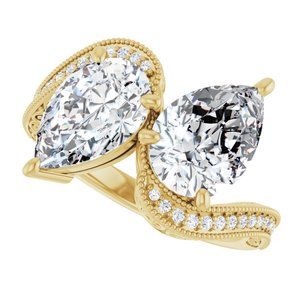 14K Yellow Gold 10x7 mm Pear Two-Stone Accented Engagement Ring. 123121:391:P