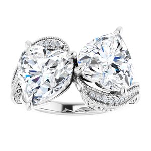 14K White Gold 9x9 mm Heart Two-Stone Accented Engagement Ring. 123121:465:P