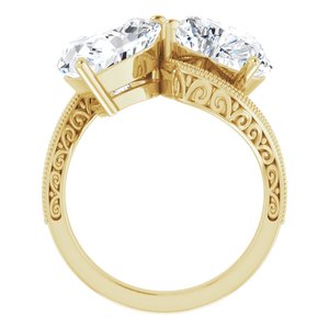 14K Yellow Gold 10x10 mm Heart Two-Stone Accented Engagement Ring. 123121:481:P
