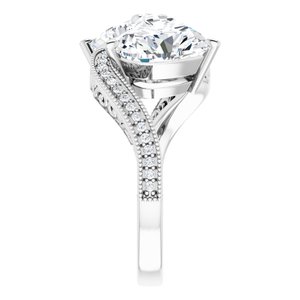 14K White Gold 9x9 mm Heart Two-Stone Accented Engagement Ring. 123121:465:P