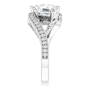 14K White Gold 6 mm Asscher Two-Stone Accented Engagement Ring. 123121:855:P