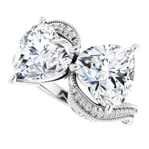 14K White Gold 9x9 mm Heart Two-Stone Accented Engagement Ring. 123121:465:P