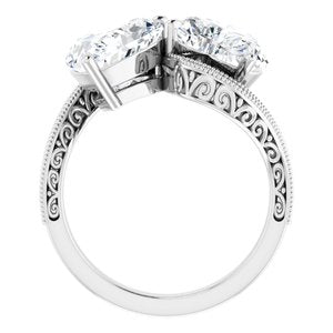 14K White Gold 9x9 mm Heart Two-Stone Accented Engagement Ring. 123121:465:P
