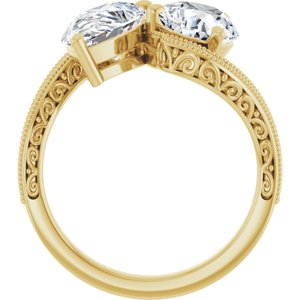 14K Yellow Gold 10x7 mm Pear Two-Stone Accented Engagement Ring. 123121:391:P
