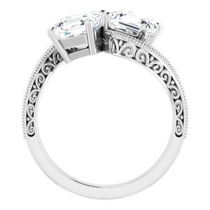 14K White Gold 6 mm Asscher Two-Stone Accented Engagement Ring. 123121:855:P