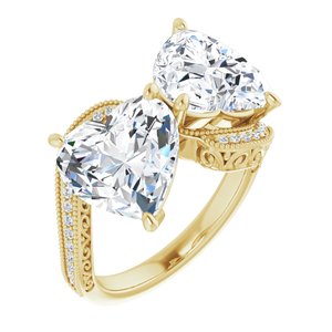 14K Yellow Gold 10x10 mm Heart Two-Stone Accented Engagement Ring. 123121:481:P