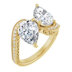 14K Yellow Gold 10x7 mm Pear Two-Stone Accented Engagement Ring. 123121:391:P
