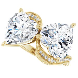 14K Yellow Gold 10x10 mm Heart Two-Stone Accented Engagement Ring. 123121:481:P