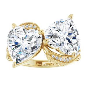14K Yellow Gold 10x10 mm Heart Two-Stone Accented Engagement Ring. 123121:481:P