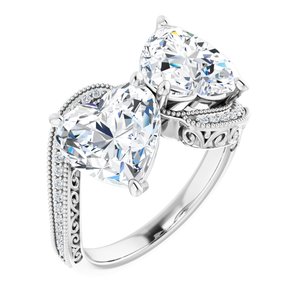 14K White Gold 9x9 mm Heart Two-Stone Accented Engagement Ring. 123121:465:P
