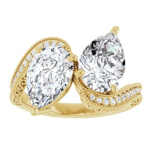 14K Yellow Gold 10x7 mm Pear Two-Stone Accented Engagement Ring. 123121:391:P