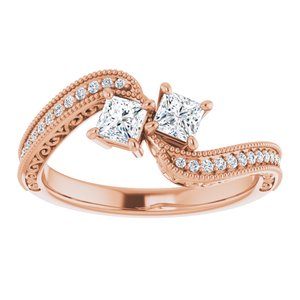 14K Rose Gold 3.3x3.3 mm Square Two-Stone Accented Engagement Ring. 123121:1064:P