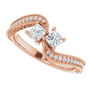 14K Rose Gold 3.3x3.3 mm Square Two-Stone Accented Engagement Ring. 123121:1064:P