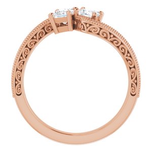 14K Rose Gold 3.3x3.3 mm Square Two-Stone Accented Engagement Ring. 123121:1064:P