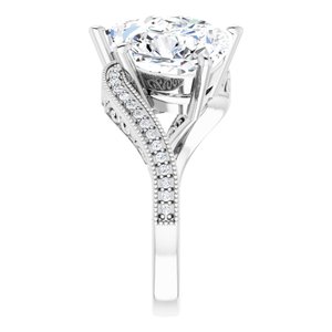 14K White Gold 9 mm Cushion Two-Stone Accented Engagement Ring. 123121:810:P