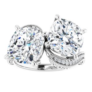 14K White Gold 9 mm Cushion Two-Stone Accented Engagement Ring. 123121:810:P