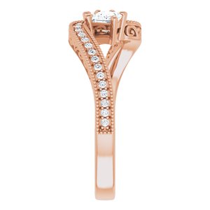 14K Rose Gold 3.3x3.3 mm Square Two-Stone Accented Engagement Ring. 123121:1064:P