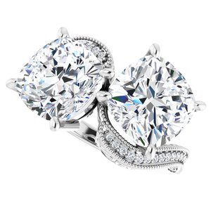 14K White Gold 9 mm Cushion Two-Stone Accented Engagement Ring. 123121:810:P