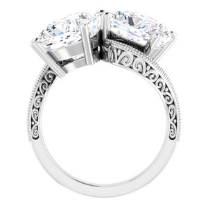 14K White Gold 9 mm Cushion Two-Stone Accented Engagement Ring. 123121:810:P