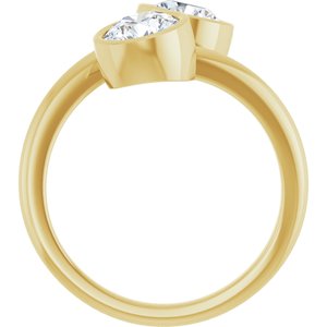 14K Yellow Gold 5.8 mm Round Bezel-Set Two Stone Engagement Ring. 123099:176:P