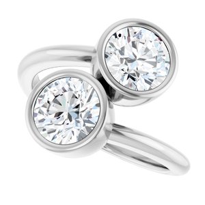 14K White Gold 6.5 mm Round Bezel-Set Two Stone Engagement Ring. 123099:203:P