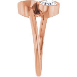 14K Rose Gold 7x5 mm Oval Bezel-Set Two Stone Engagement Ring. 123099:328:P